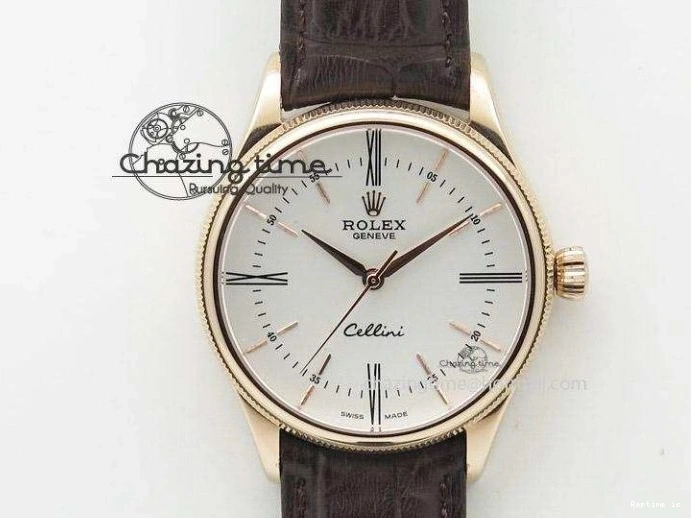 1222 Tailored Cellini Time 50509 RG MKF Best Edition Black Dial Roman Marker on Brown Leather Strap A3132 V 3406